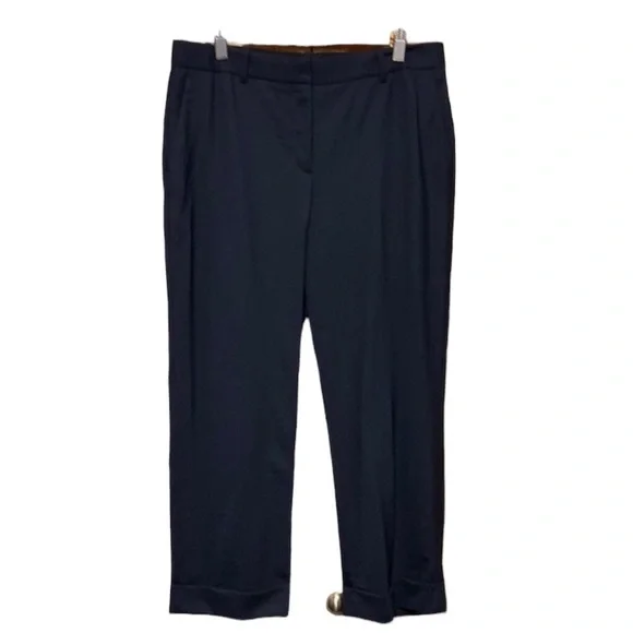 Theory Heze Contour 100% virgin Wool navy blue cropped cuffed hem light pants 10 - Picture 1 of 11